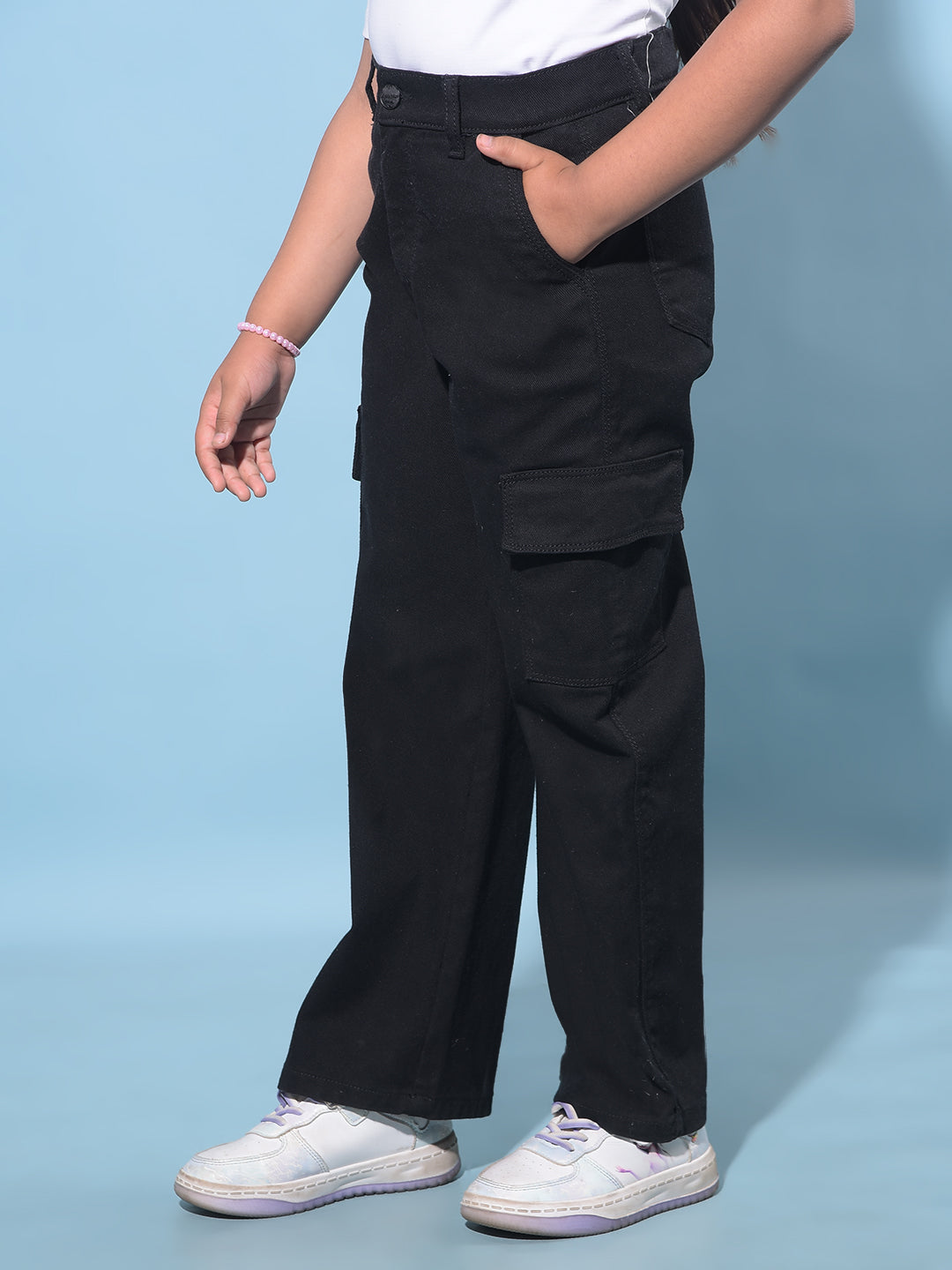 Black Wide Leg Cargo Jeans-Girls Jeans-Crimsoune Club