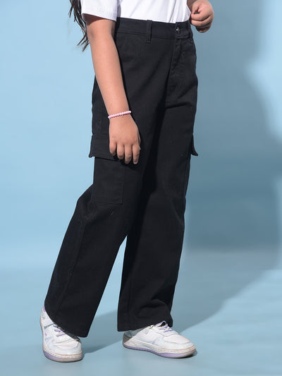 Black Wide Leg Cargo Jeans-Girls Jeans-Crimsoune Club