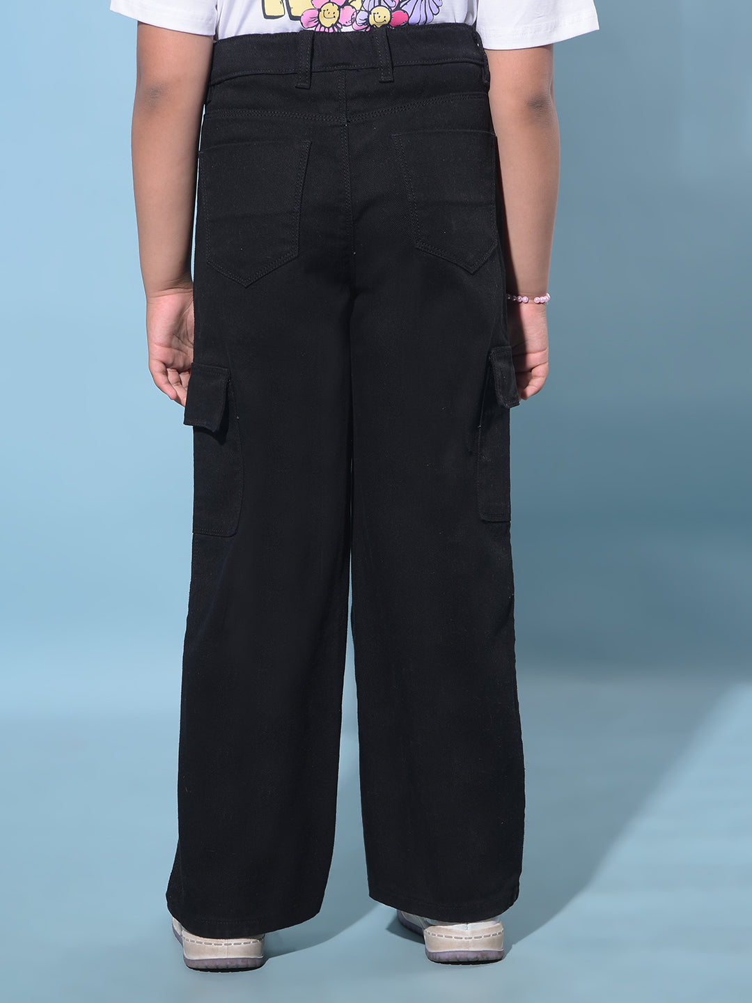 Black Wide Leg Cargo Jeans-Girls Jeans-Crimsoune Club