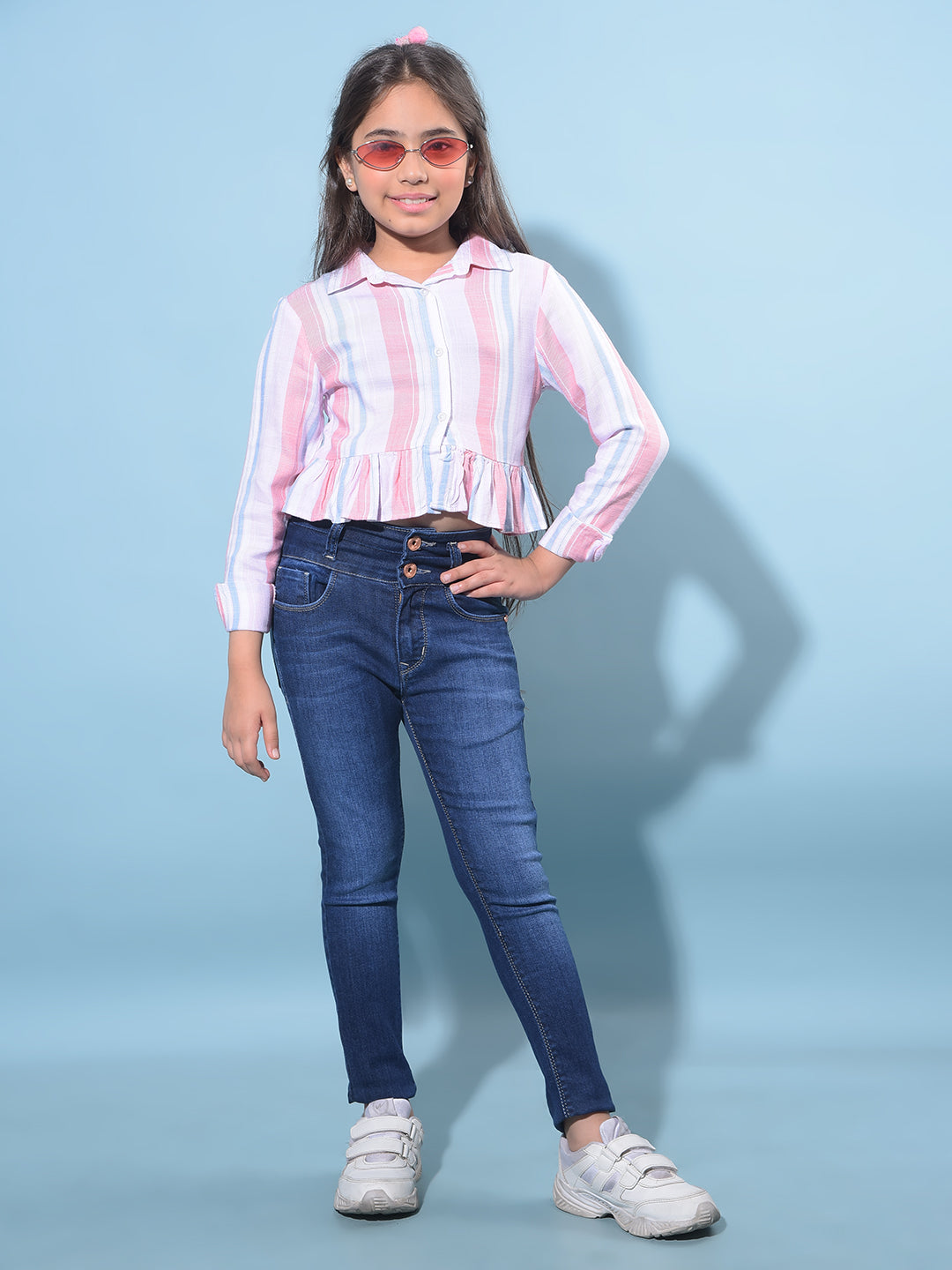 Blue Skinny High-Waist Jeans-Girls Jeans-Crimsoune Club