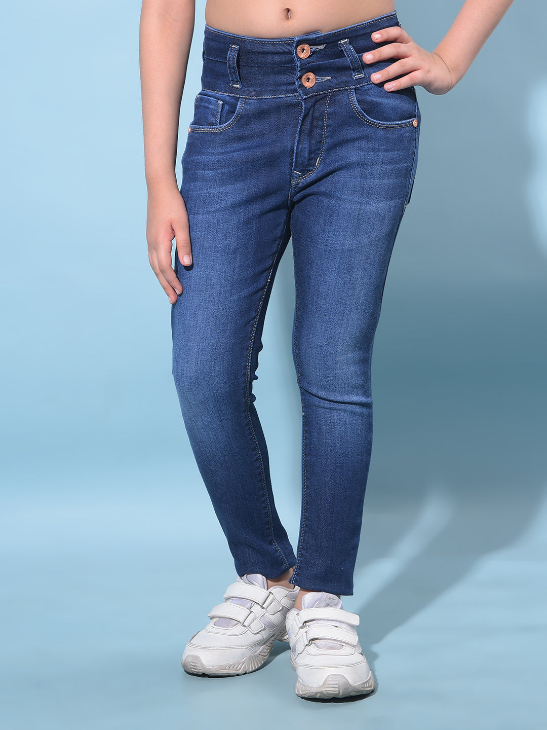 Blue Skinny High-Waist Jeans-Girls Jeans-Crimsoune Club