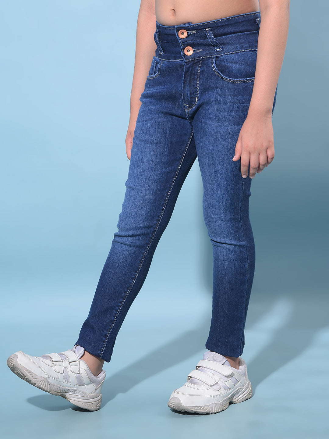 Blue Skinny High-Waist Jeans-Girls Jeans-Crimsoune Club