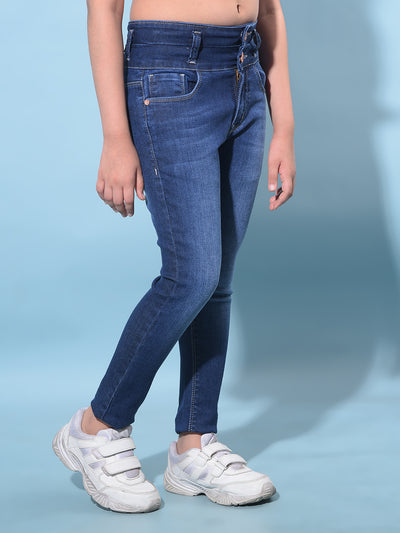 Blue Skinny High-Waist Jeans-Girls Jeans-Crimsoune Club