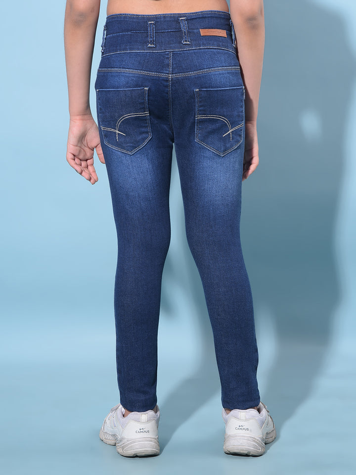 Blue Skinny High-Waist Jeans-Girls Jeans-Crimsoune Club