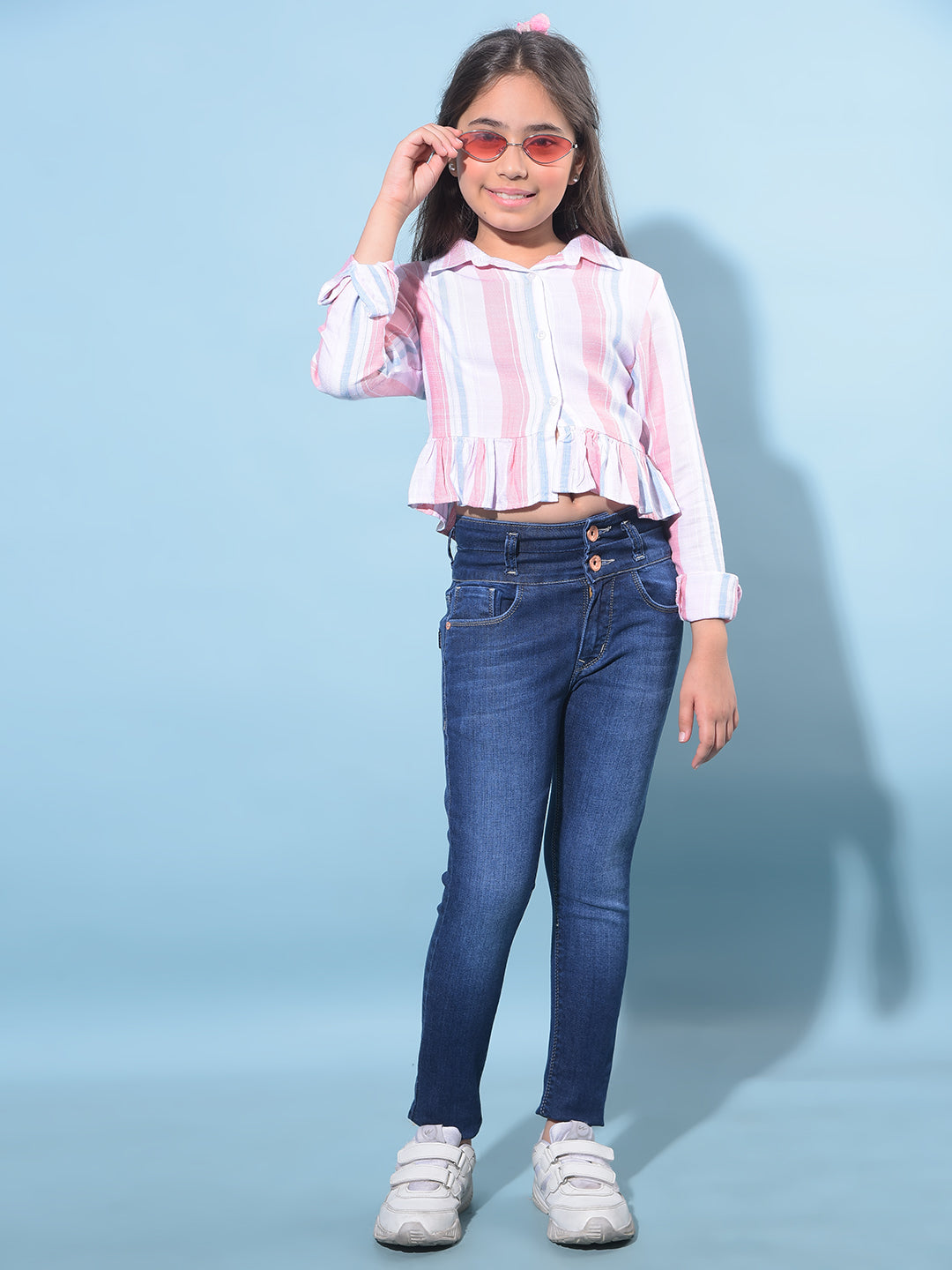 Blue Skinny High-Waist Jeans-Girls Jeans-Crimsoune Club