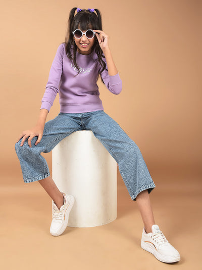 Blue Wide Leg 100% Cotton Crop Length Jeans-Girls Jeans-Crimsoune Club