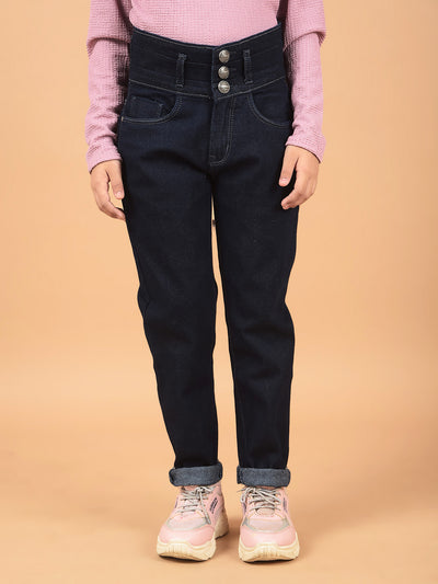 Navy Blue High-Waist Jeans-Girls Jeans-Crimsoune Club