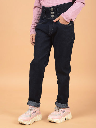 Navy Blue High-Waist Jeans-Girls Jeans-Crimsoune Club
