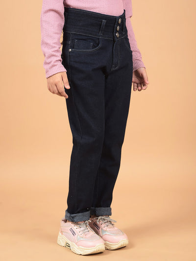Navy Blue High-Waist Jeans-Girls Jeans-Crimsoune Club