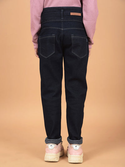 Navy Blue High-Waist Jeans-Girls Jeans-Crimsoune Club