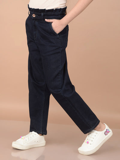 Navy Blue Mom Fit Jeans-Girls Jeans-Crimsoune Club