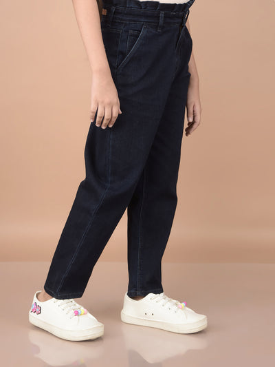 Navy Blue Mom Fit Jeans-Girls Jeans-Crimsoune Club