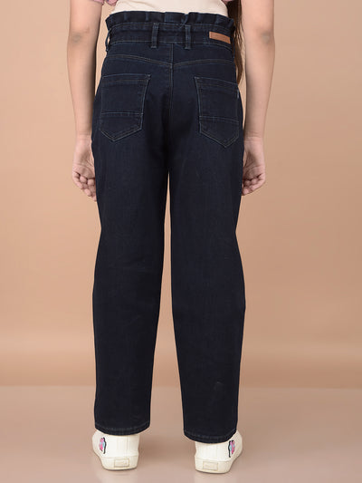 Navy Blue Mom Fit Jeans-Girls Jeans-Crimsoune Club