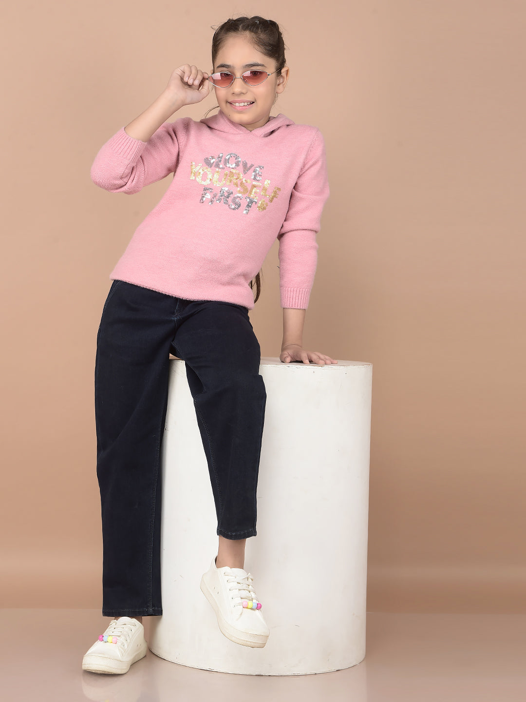 Navy Blue Mom Fit Jeans-Girls Jeans-Crimsoune Club