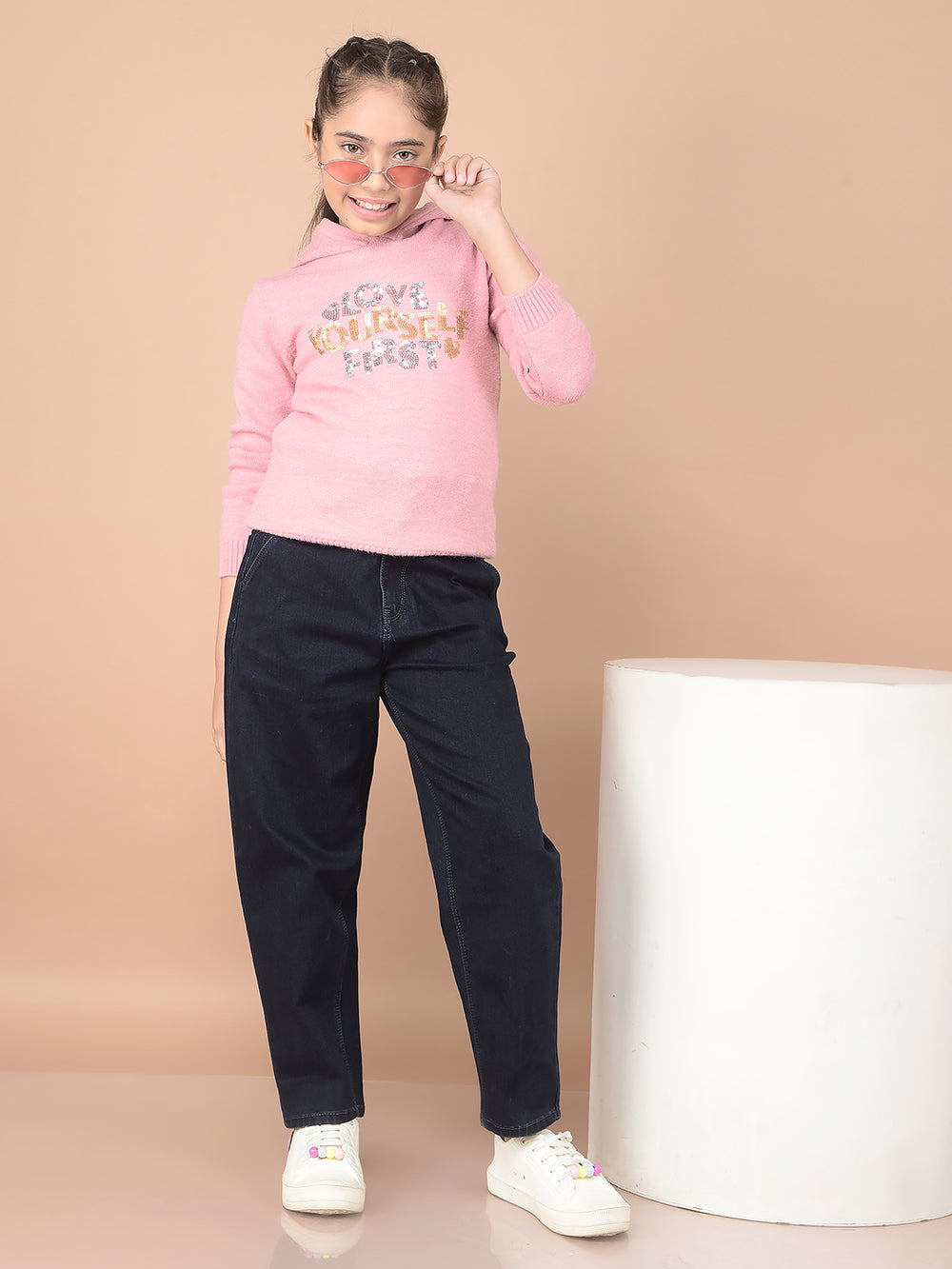 Navy Blue Mom Fit Jeans-Girls Jeans-Crimsoune Club