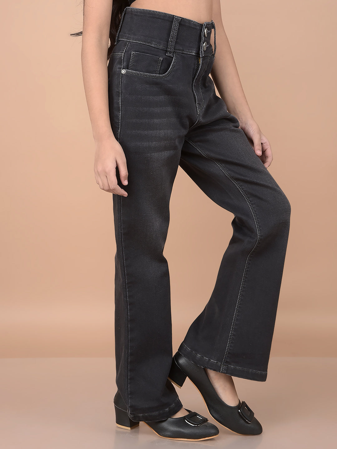 Black Bootcut High-Waist Jeans-Girls Jeans-Crimsoune Club