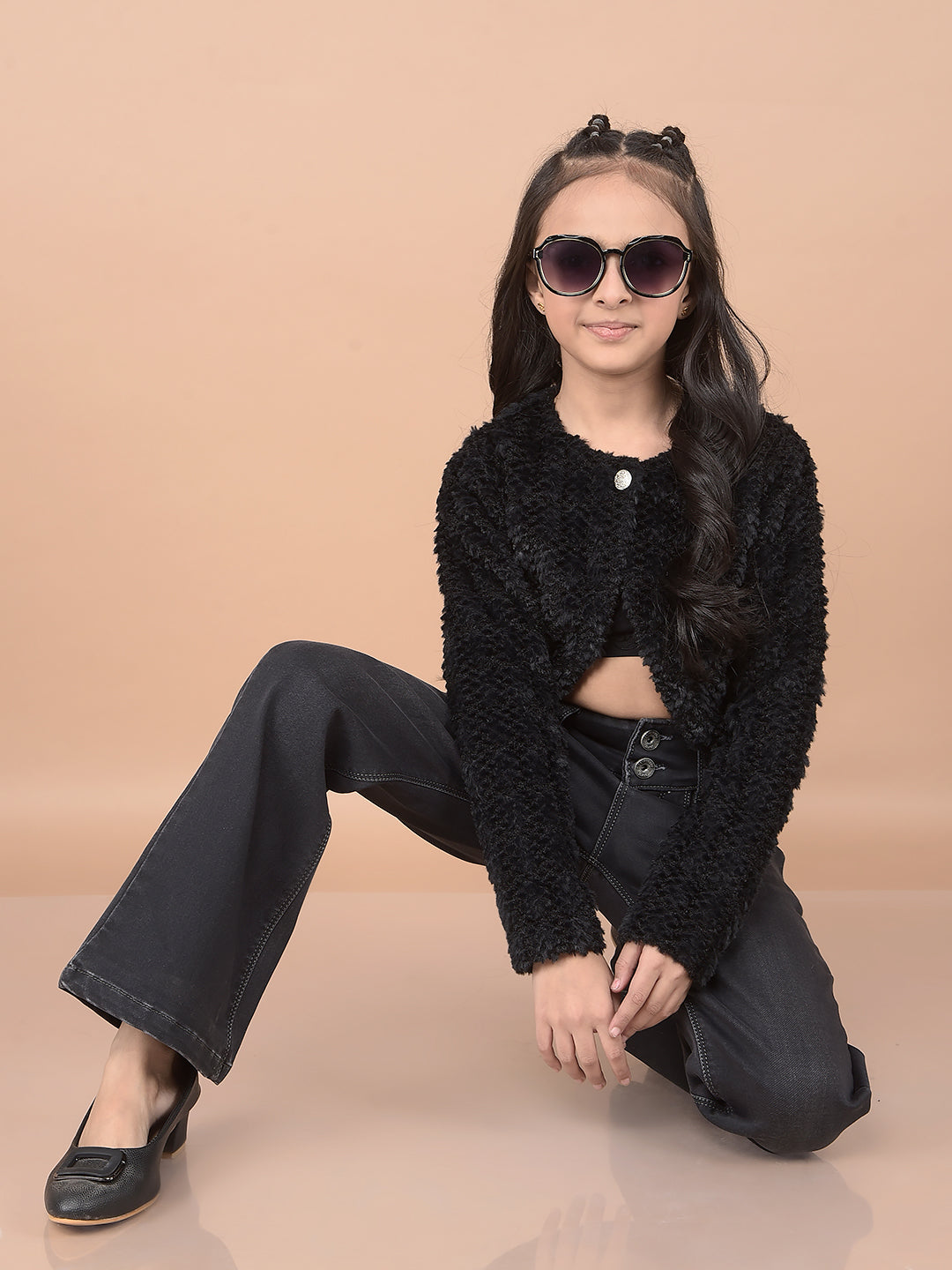 Black Bootcut High-Waist Jeans-Girls Jeans-Crimsoune Club