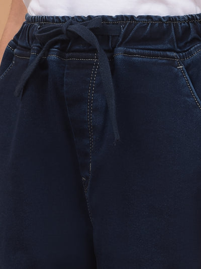 Navy Blue Loose Fit Cargo Joggers-Girls Jeans-Crimsoune Club