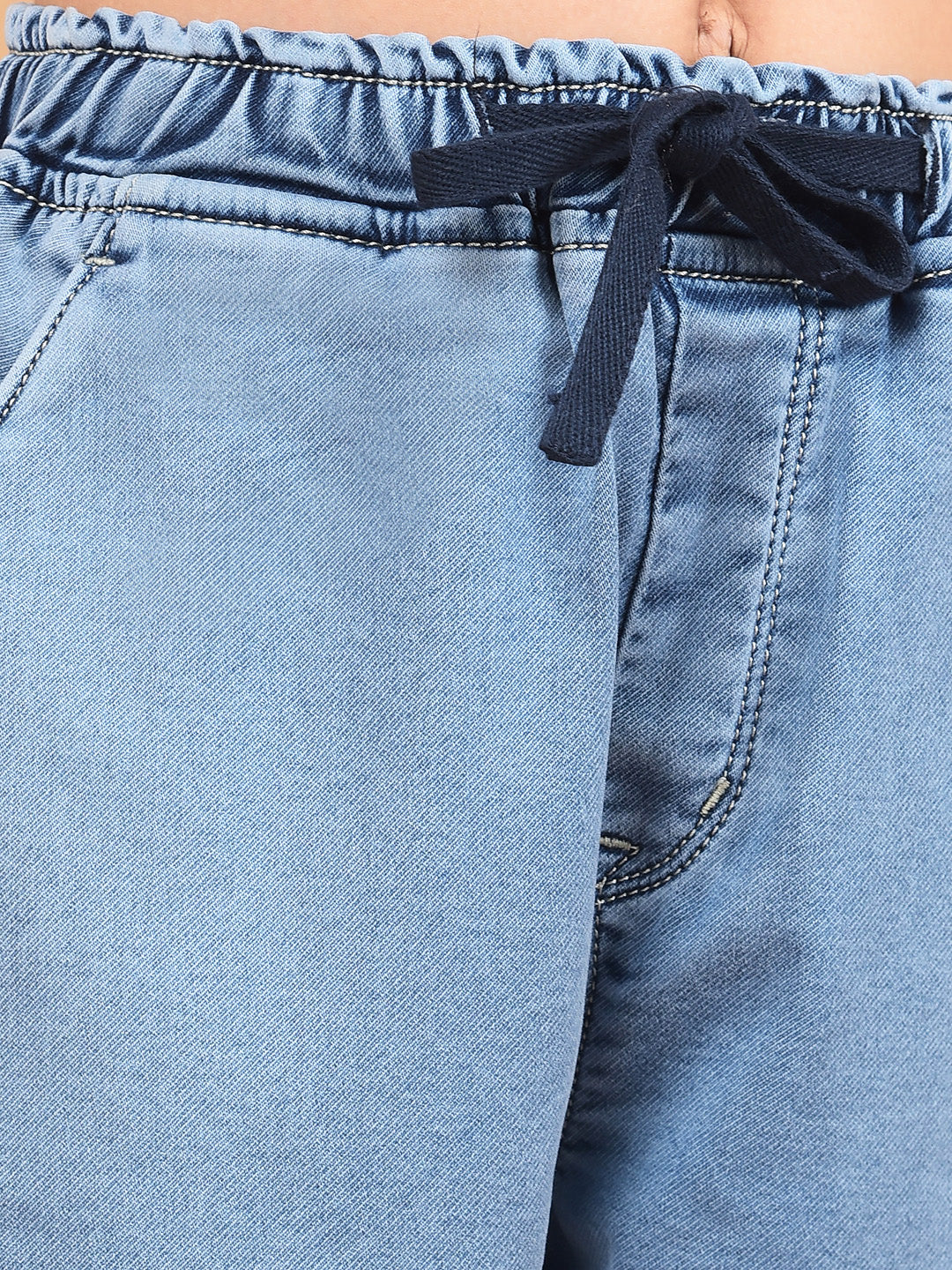 Blue Loose Fit Cargo Joggers-Girls Jeans-Crimsoune Club