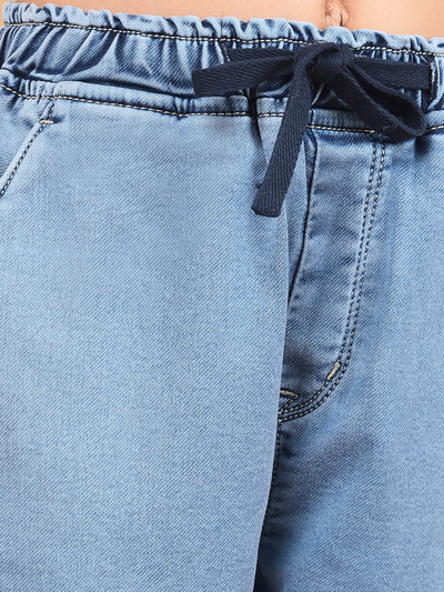 Blue Loose Fit Cargo Joggers-Girls Jeans-Crimsoune Club