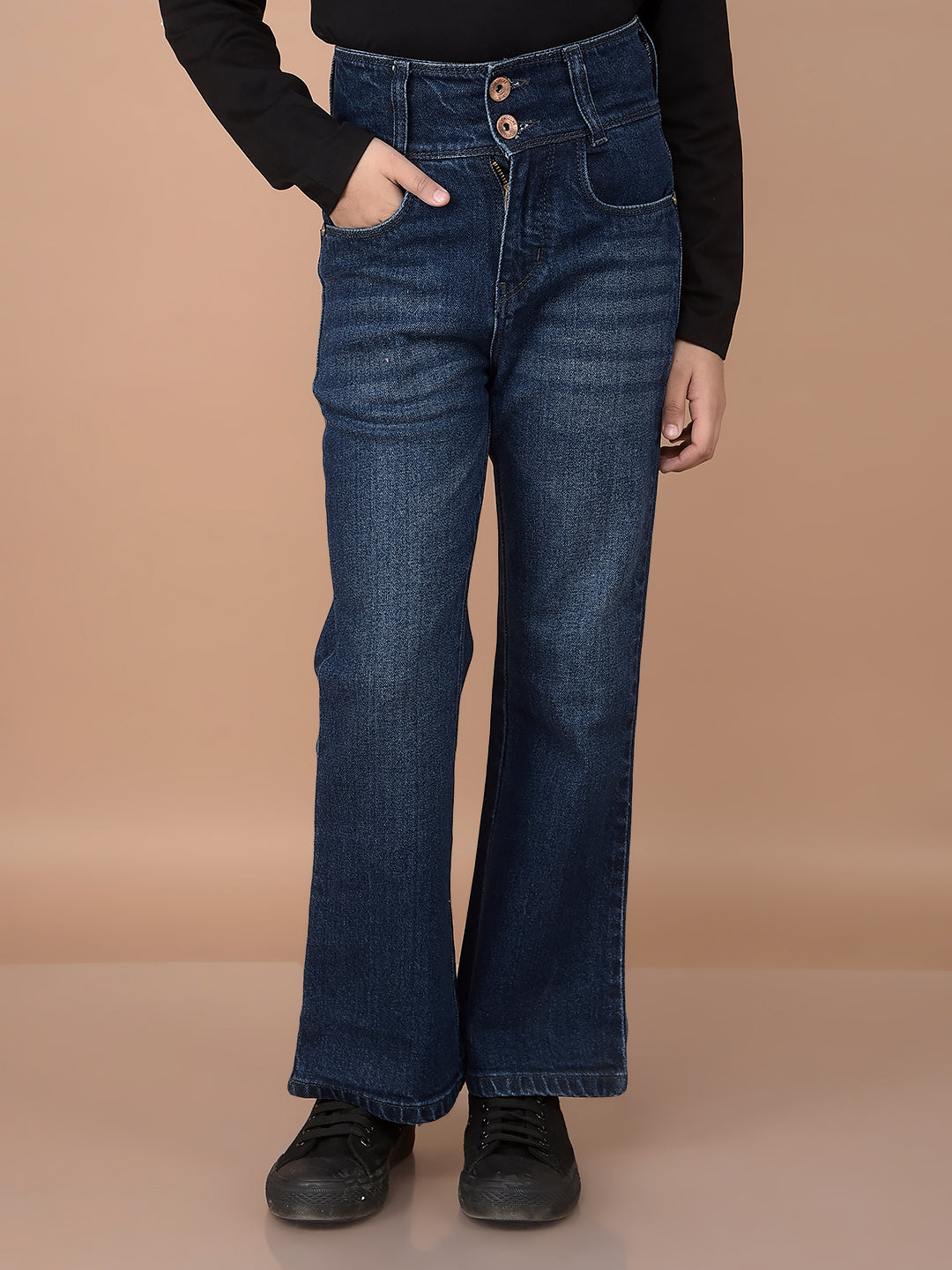 Blue Bootcut High-Waist Jeans-Girls Jeans-Crimsoune Club