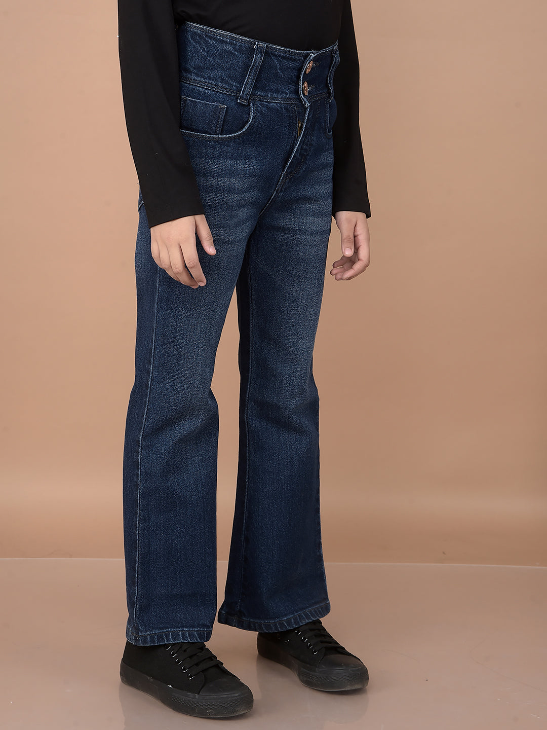 Blue Bootcut High-Waist Jeans-Girls Jeans-Crimsoune Club
