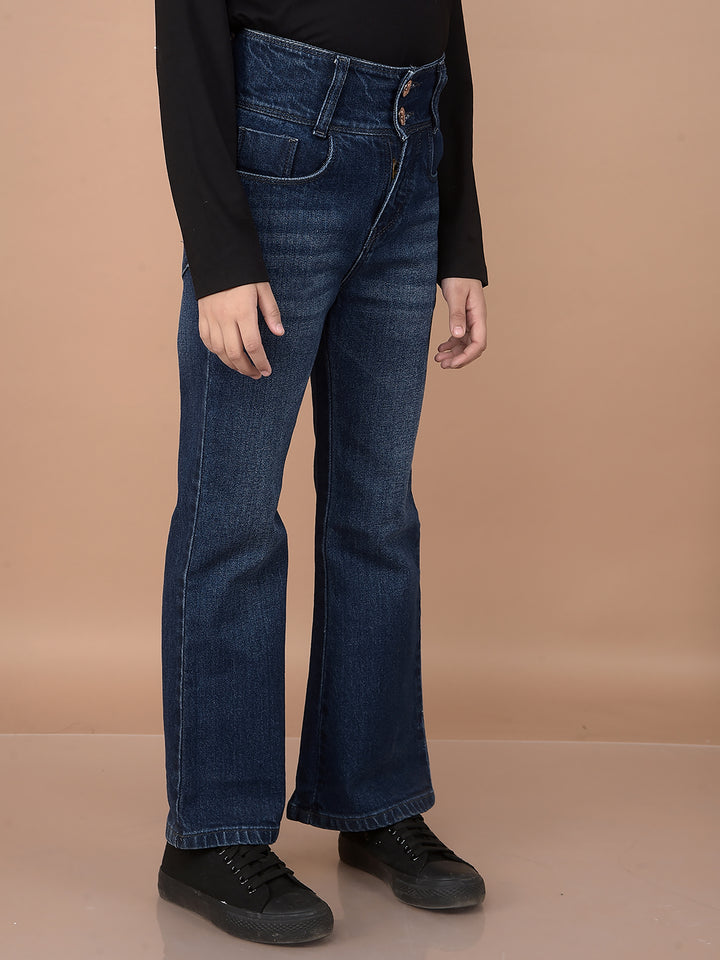 Blue Bootcut High-Waist Jeans-Girls Jeans-Crimsoune Club