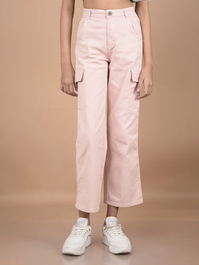 Pink Relaxed Fit Cargo Jeans-Girls Jeans-Crimsoune Club