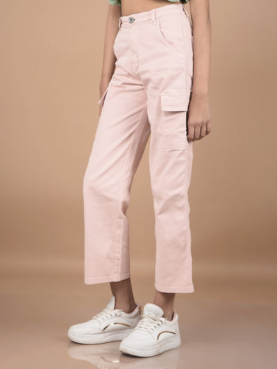 Pink Relaxed Fit Cargo Jeans-Girls Jeans-Crimsoune Club