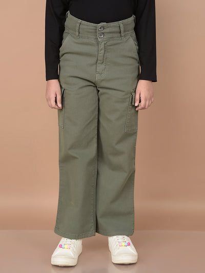 Green Relaxed Fit Cargo Jeans-Girls Jeans-Crimsoune Club