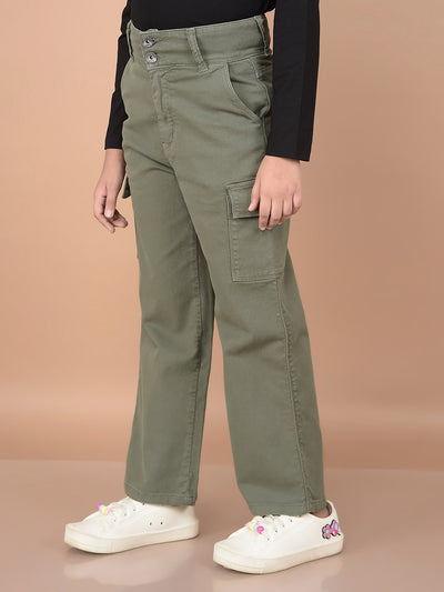 Green Relaxed Fit Cargo Jeans-Girls Jeans-Crimsoune Club