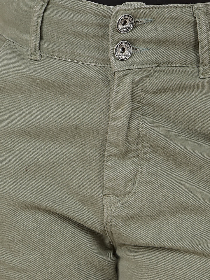 Green Relaxed Fit Cargo Jeans-Girls Jeans-Crimsoune Club