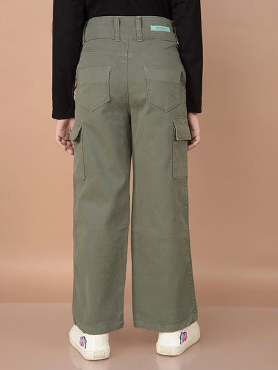 Green Relaxed Fit Cargo Jeans-Girls Jeans-Crimsoune Club
