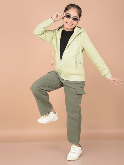 Green Relaxed Fit Cargo Jeans-Girls Jeans-Crimsoune Club