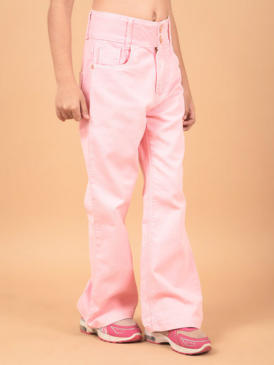 Pink Bootcut High-Waist Jeans-Girls Jeans-Crimsoune Club