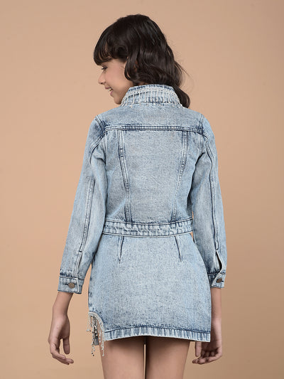 Blue Crop Length Denim Co-Ord Sets-Girls Co-Ord Sets-Crimsoune Club