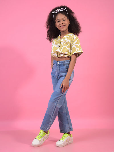 Girl's Blue 100% Cotton Wide-Leg Jeans-Girls Jeans-Crimsoune Club