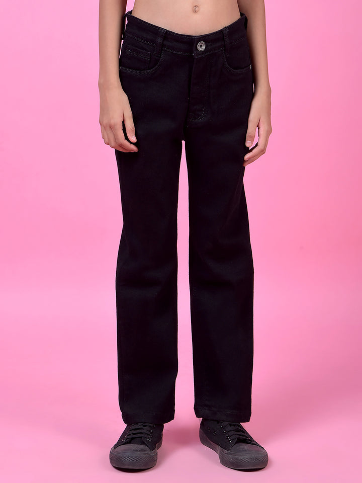 Classic Black Straight Leg Denim Jeans-Girls Jeans-Crimsoune Club