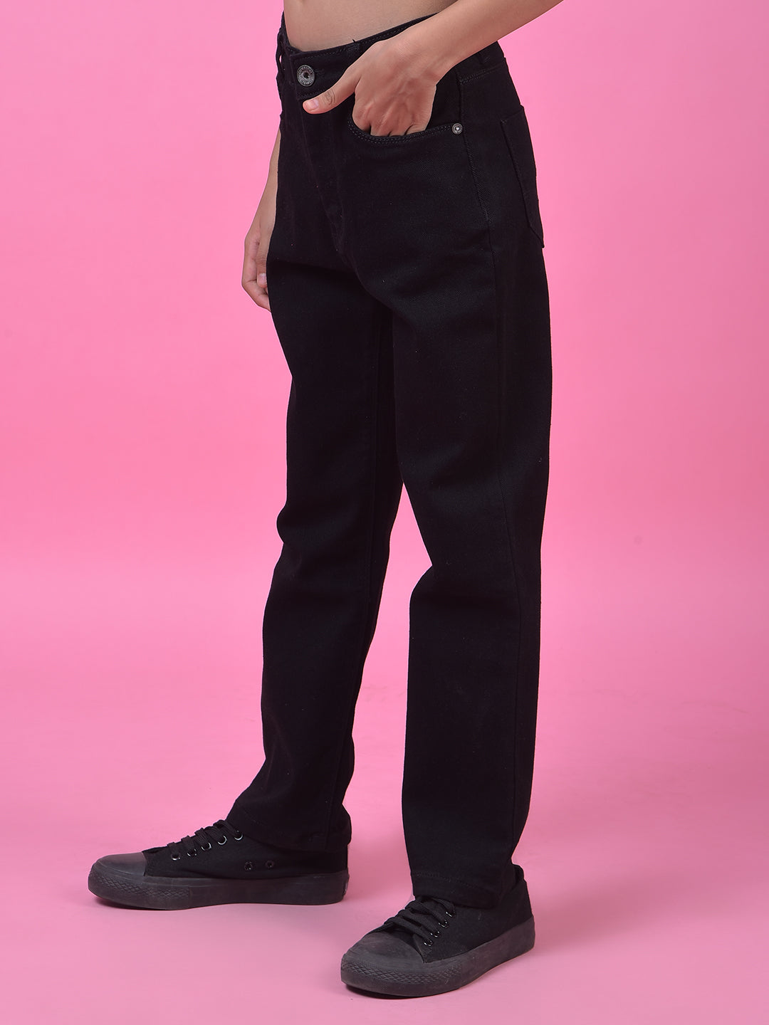 Classic Black Straight Leg Denim Jeans-Girls Jeans-Crimsoune Club