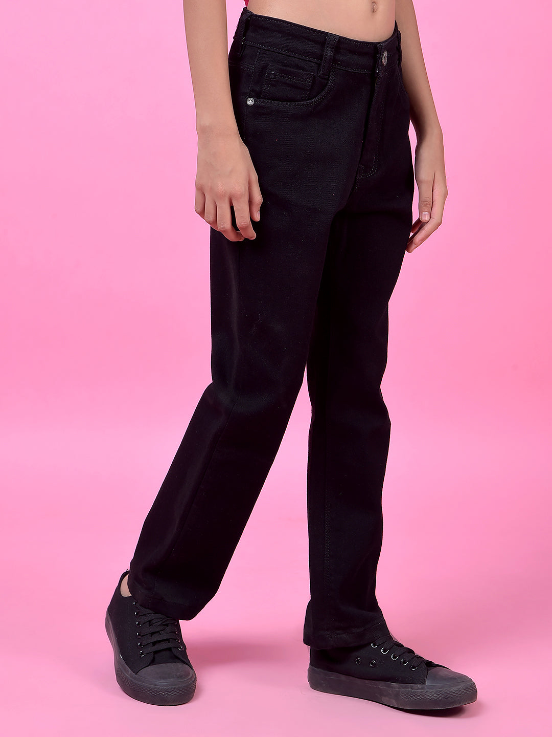 Classic Black Straight Leg Denim Jeans-Girls Jeans-Crimsoune Club