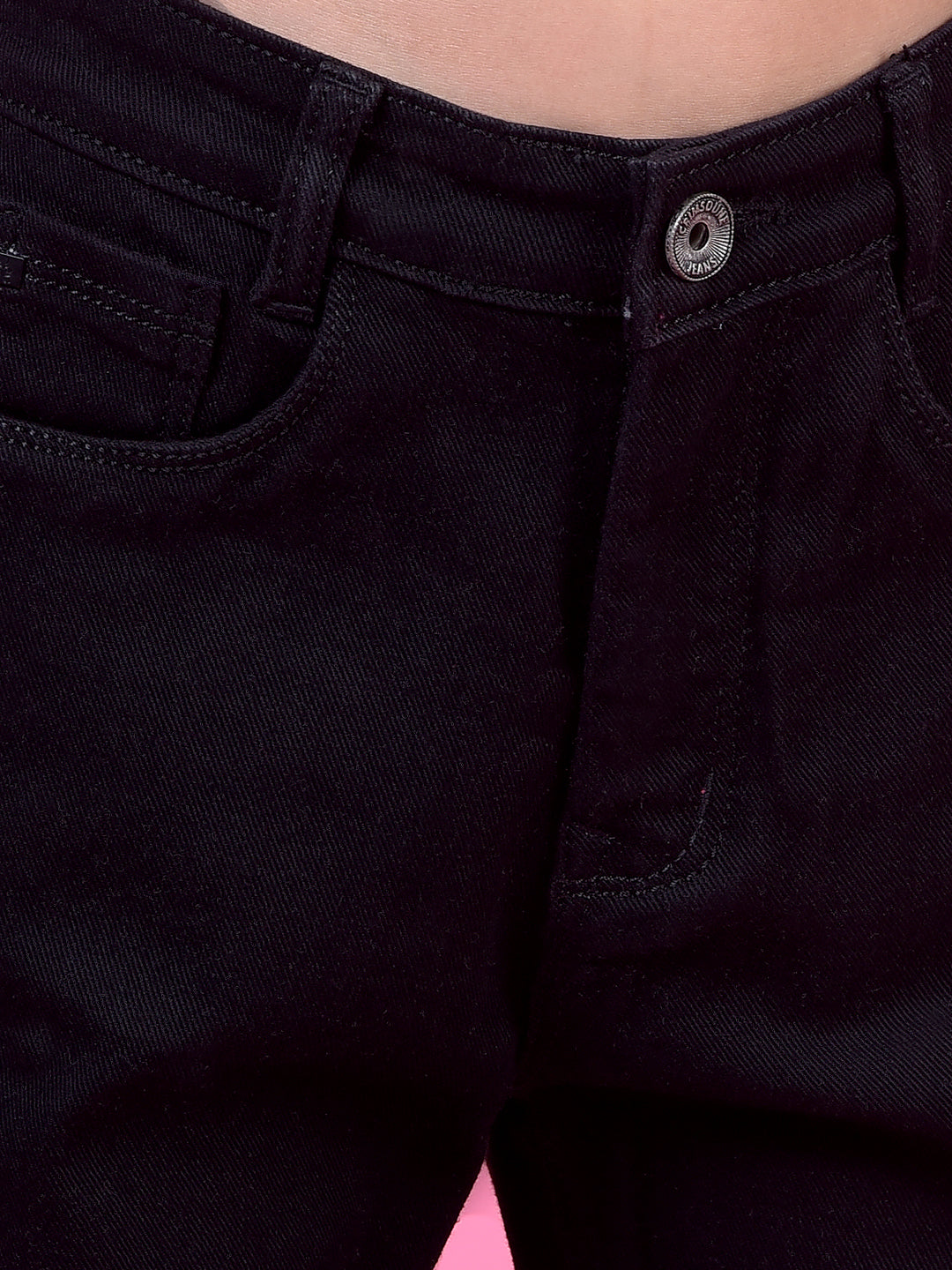 Classic Black Straight Leg Denim Jeans-Girls Jeans-Crimsoune Club