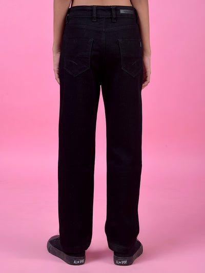 Classic Black Straight Leg Denim Jeans-Girls Jeans-Crimsoune Club