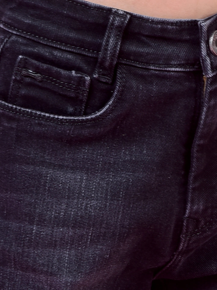 Navy Blue Straight Leg Denim Jeans-Girls Jeans-Crimsoune Club