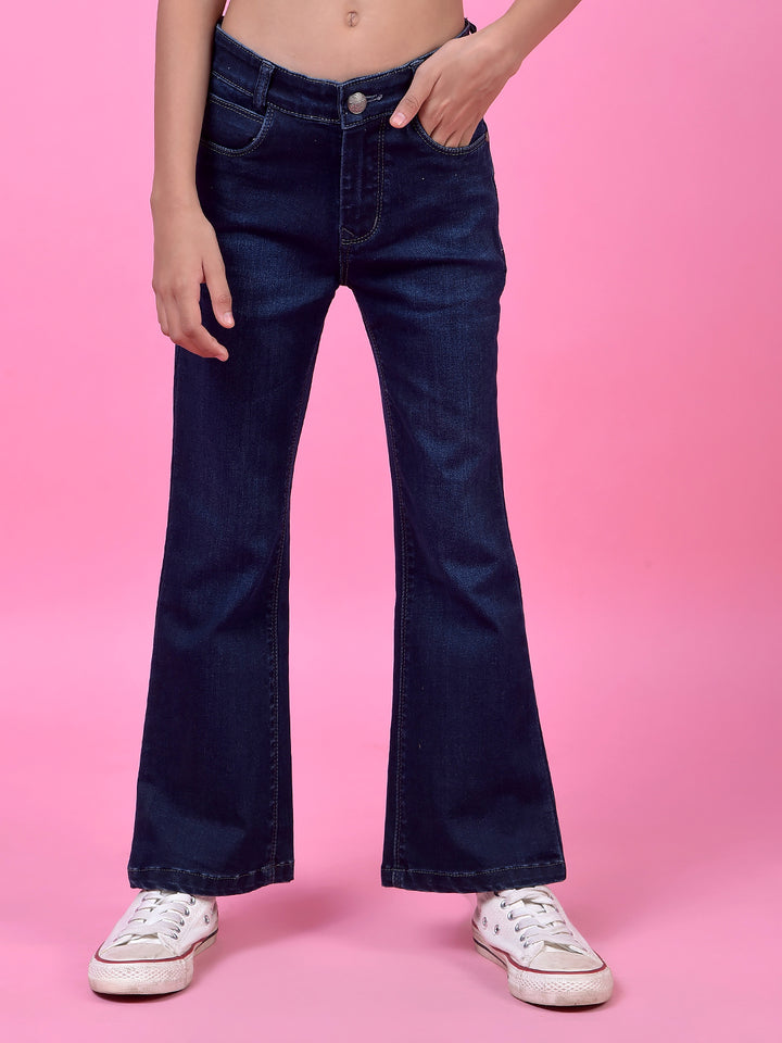 Navy Blue Classic Bootcut Denim Jeans-Girls Jeans-Crimsoune Club