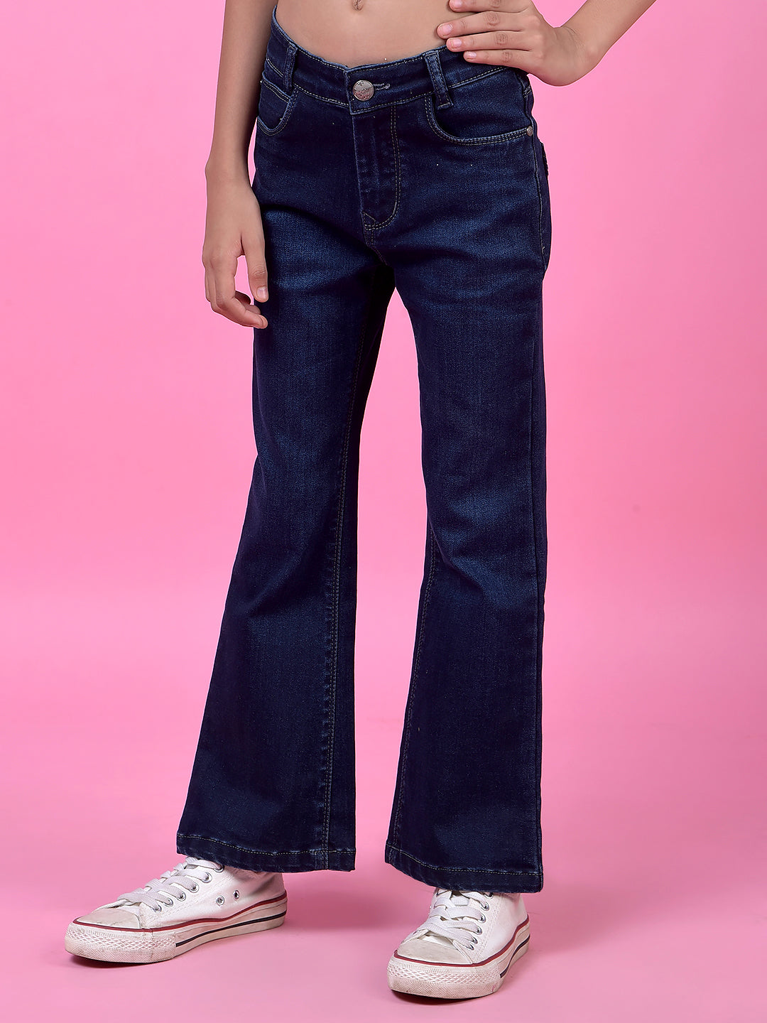 Navy Blue Classic Bootcut Denim Jeans-Girls Jeans-Crimsoune Club