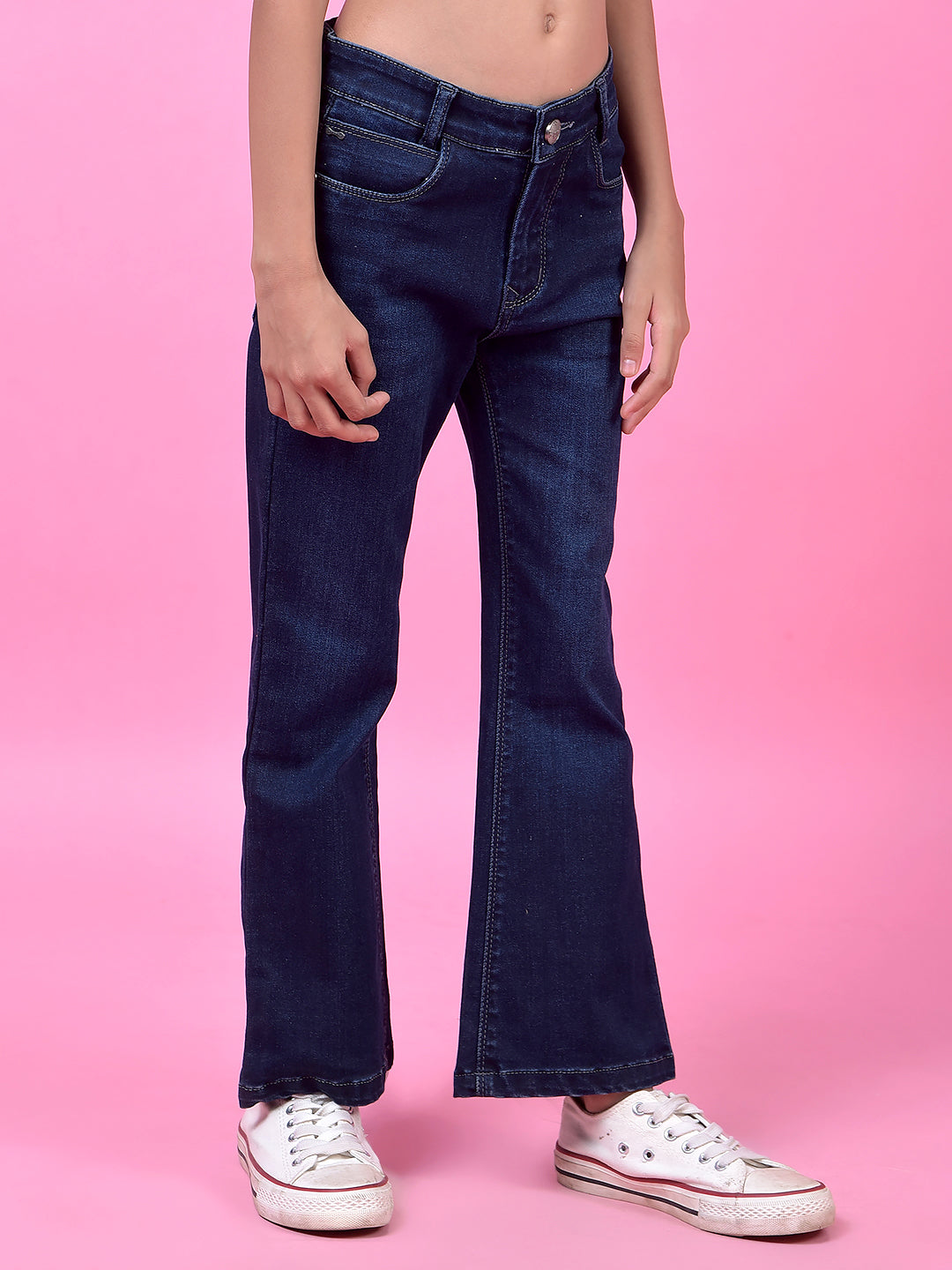 Navy Blue Classic Bootcut Denim Jeans-Girls Jeans-Crimsoune Club