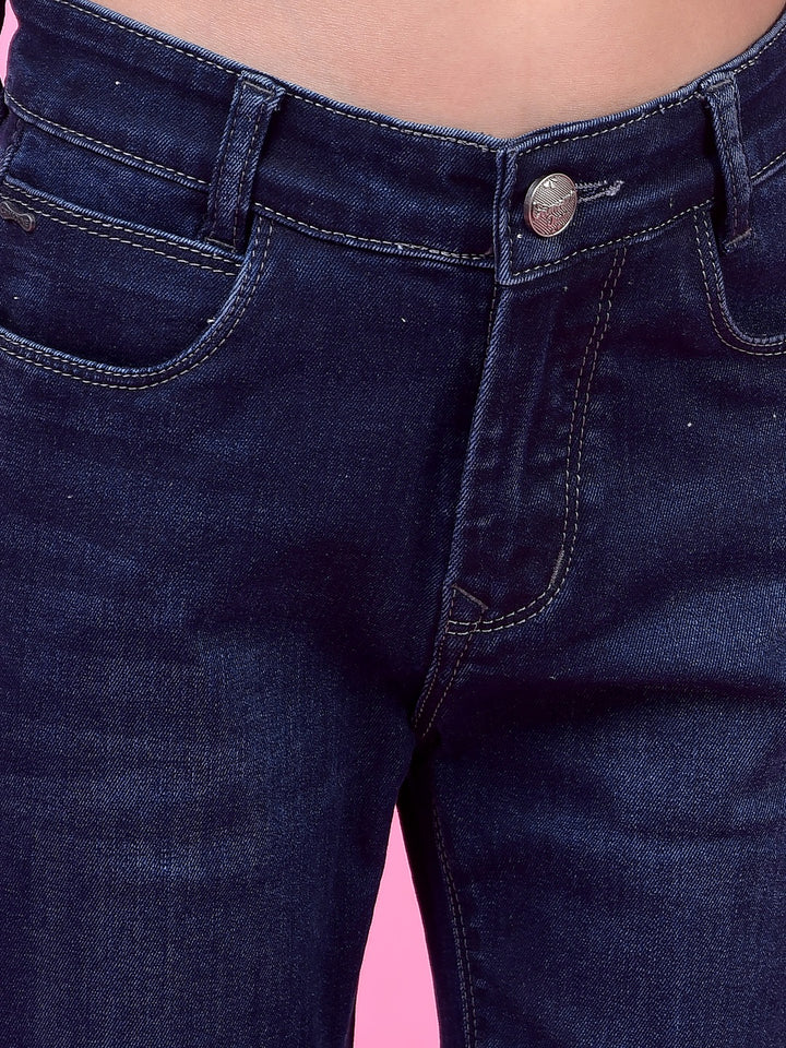 Navy Blue Classic Bootcut Denim Jeans-Girls Jeans-Crimsoune Club