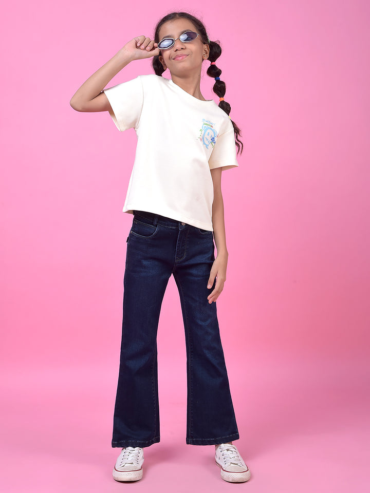 Navy Blue Classic Bootcut Denim Jeans-Girls Jeans-Crimsoune Club