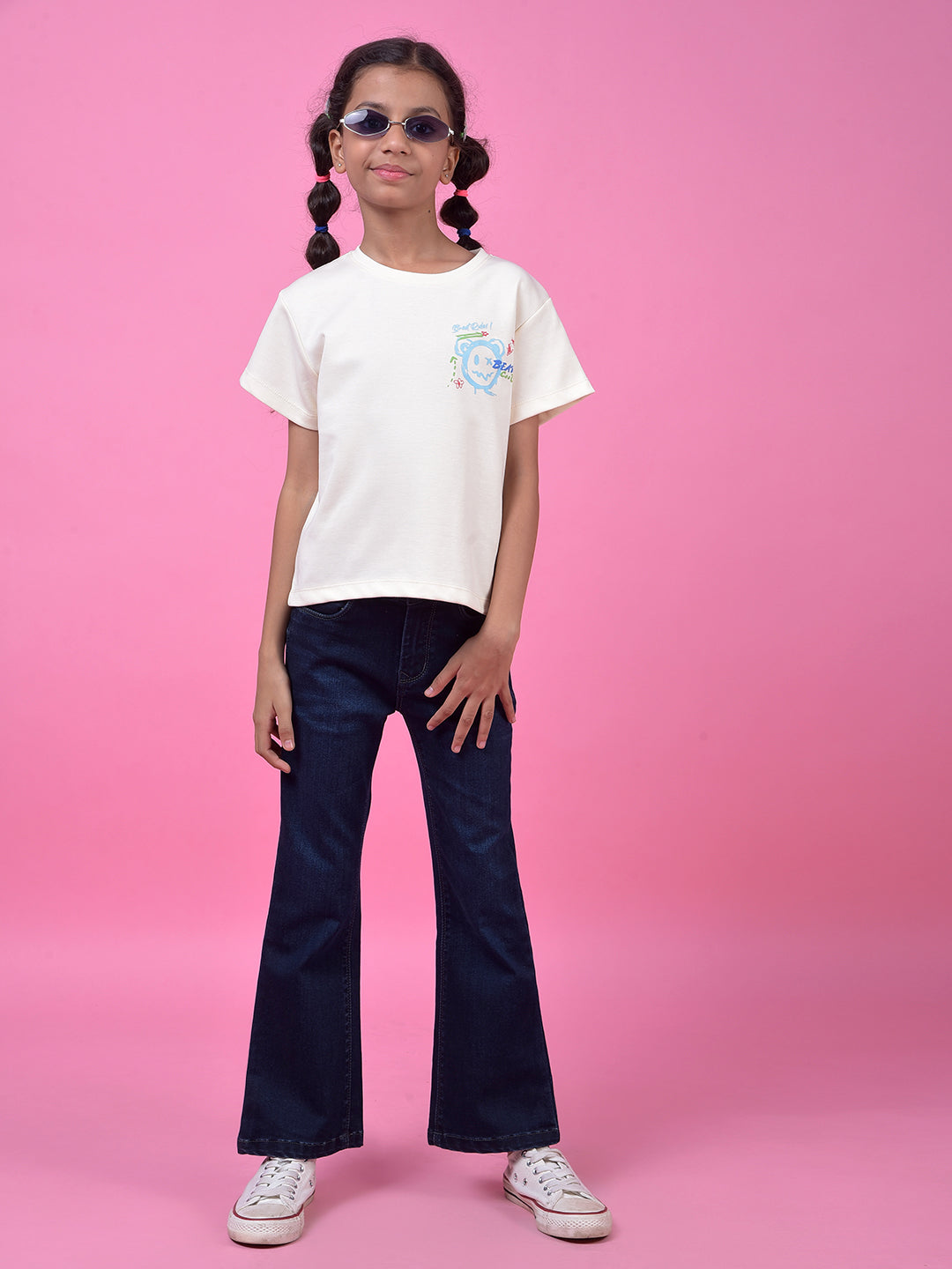 Navy Blue Classic Bootcut Denim Jeans-Girls Jeans-Crimsoune Club