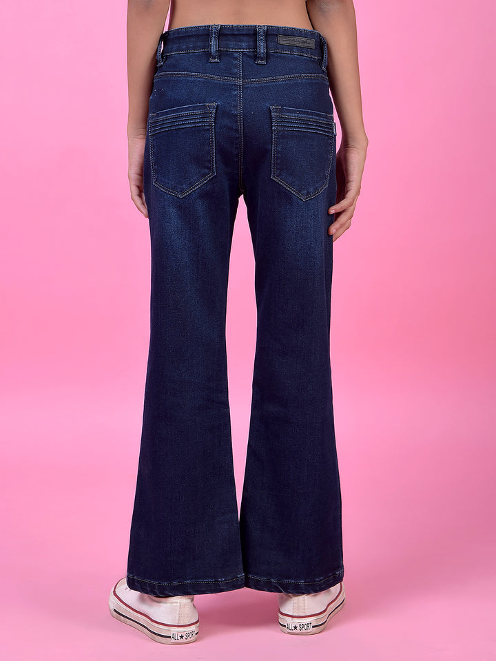 Navy Blue Classic Bootcut Denim Jeans-Girls Jeans-Crimsoune Club